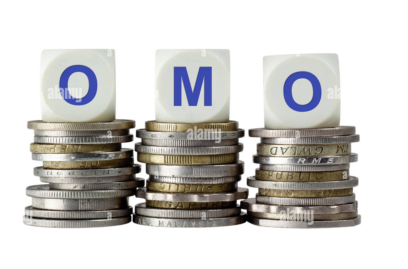 stacks of coins with the letters omo isolated on white background ERT0YG 1